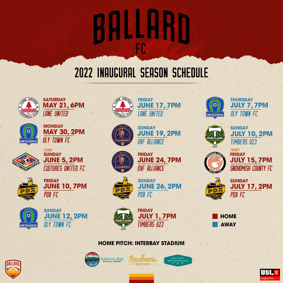 22 Inaugural Season Schedule Announced Ballard Fc